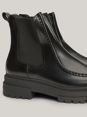 bottes chelsea chunky crantées en cuir verni noir pour hommes tommy hilfiger