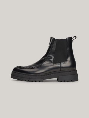 bottes chelsea chunky crantées en cuir verni noir pour hommes tommy hilfiger