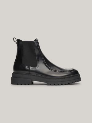 bottes chelsea chunky crantées en cuir verni noir pour hommes tommy hilfiger