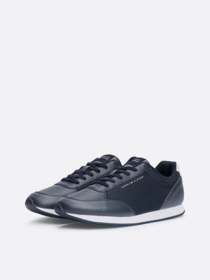 blauw sneaker met fijn profiel en vlaglogo voor heren - tommy hilfiger