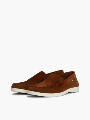 brown casual suede contrast sole loafers for men tommy hilfiger