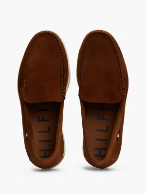 brown casual suede contrast sole loafers for men tommy hilfiger