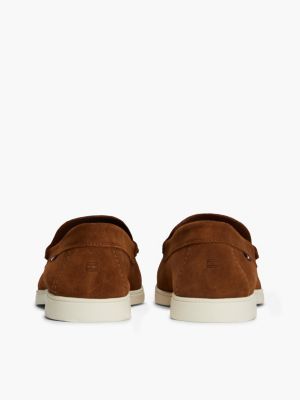 brown casual suede contrast sole loafers for men tommy hilfiger