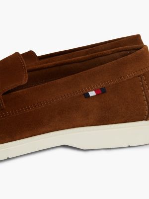 brown casual suede contrast sole loafers for men tommy hilfiger