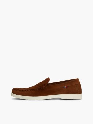 brown casual suede contrast sole loafers for men tommy hilfiger