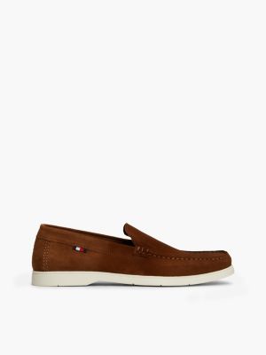 brown casual suede contrast sole loafers for men tommy hilfiger