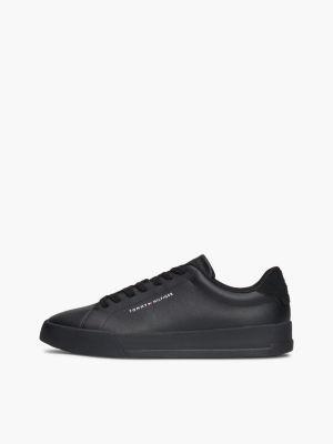 sneakers sportive essential in pelle con logo nero da uomini tommy hilfiger