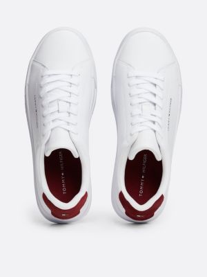 wit essential court sneaker van gegranuleerd leer voor heren - tommy hilfiger