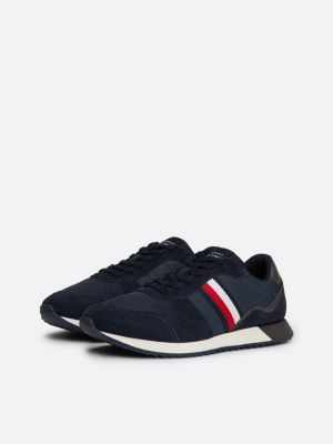 sneakers running con mix di texture blu da uomini tommy hilfiger