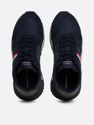 sneakers running con mix di texture blu da uomini tommy hilfiger