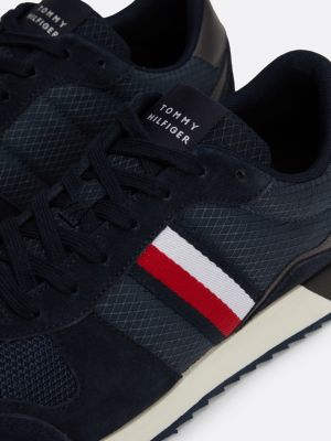 baskets de running multitextures à bande bleu pour hommes tommy hilfiger