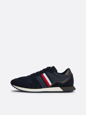 baskets de running multitextures à bande bleu pour hommes tommy hilfiger