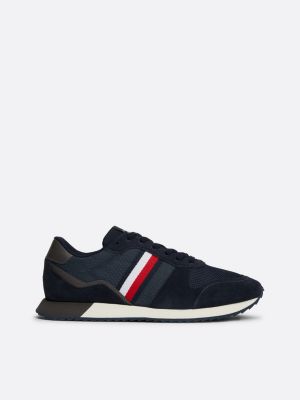 blue signature tape mixed texture runner trainers for men tommy hilfiger