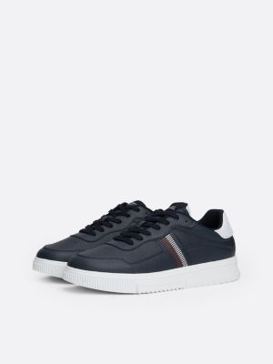 blue signature tape textured leather trainers for men tommy hilfiger