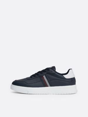 blue signature tape textured leather trainers for men tommy hilfiger