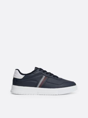 blue sneaker van gegranuleerd leer met signature-tape voor heren - tommy hilfiger