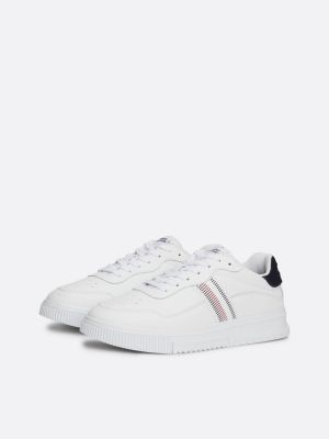 sneakers in pelle con nastro iconico bianco da uomini tommy hilfiger