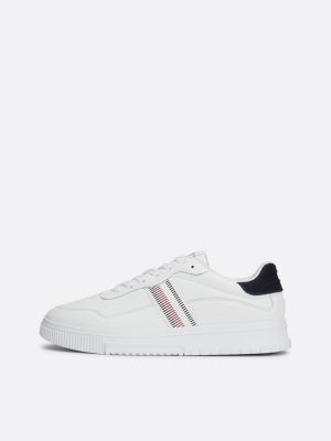 white signature tape textured leather trainers for men tommy hilfiger