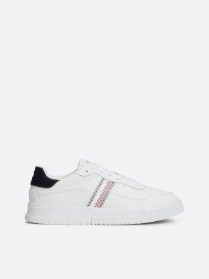 white signature tape textured leather trainers for men tommy hilfiger