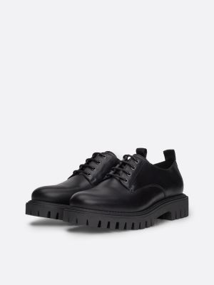 scarpe derby in pelle idrorepellente nero da uomini tommy hilfiger