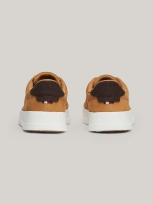 brown leather court trainers for men tommy hilfiger