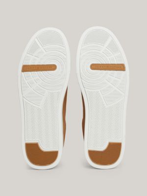 brown leather court trainers for men tommy hilfiger