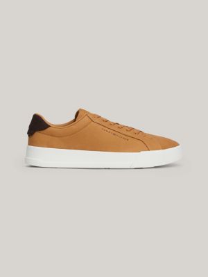brown leather court trainers for men tommy hilfiger