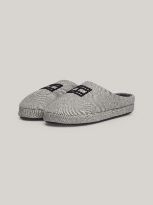 grey herringbone flag embroidery slippers for men tommy hilfiger