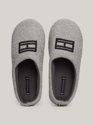 grey herringbone flag embroidery slippers for men tommy hilfiger