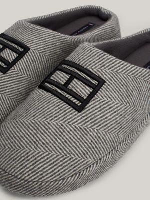 chaussons à motif chevron et drapeau brodé gris pour hommes tommy hilfiger