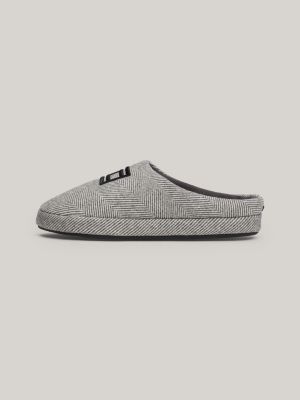 grey herringbone flag embroidery slippers for men tommy hilfiger