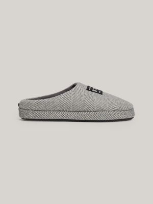 grey herringbone flag embroidery slippers for men tommy hilfiger