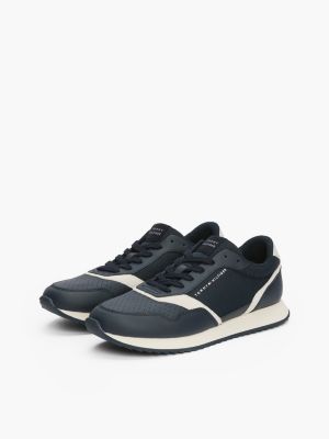 blue leather serrated runner trainers for men tommy hilfiger