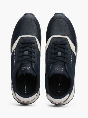 blue leather serrated runner trainers for men tommy hilfiger