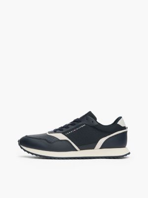 blue leather serrated runner trainers for men tommy hilfiger