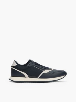 blue leather serrated runner trainers for men tommy hilfiger