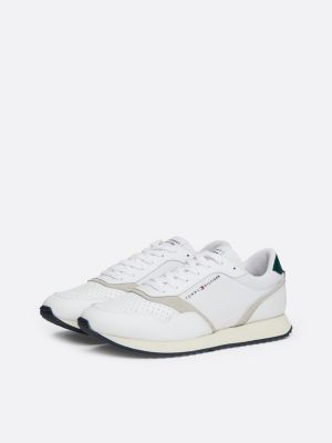 white leather serrated runner trainers for men tommy hilfiger