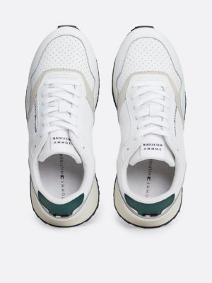 white leather serrated runner trainers for men tommy hilfiger