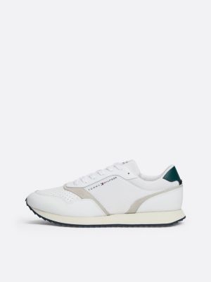 white leather serrated runner trainers for men tommy hilfiger