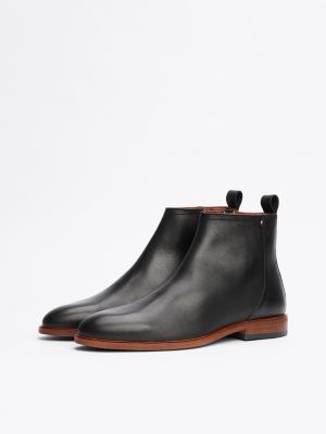 zwart leren chelsea boot met ritssluiting voor heren - tommy hilfiger