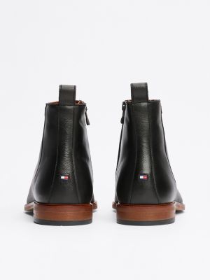 schwarz chelsea-boot aus leder mit reißverschluss für herren - tommy hilfiger