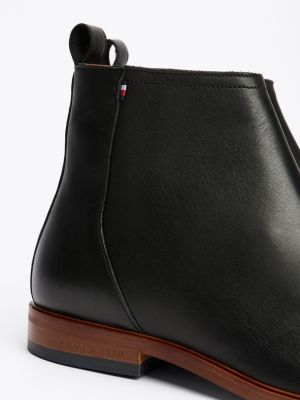 zwart leren chelsea boot met ritssluiting voor heren - tommy hilfiger