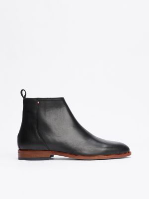 black chelsea-boot aus leder mit reißverschluss für herren - tommy hilfiger