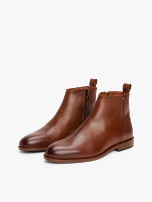 brown leather zip-up chelsea boots for men tommy hilfiger