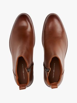 brown leather zip-up chelsea boots for men tommy hilfiger