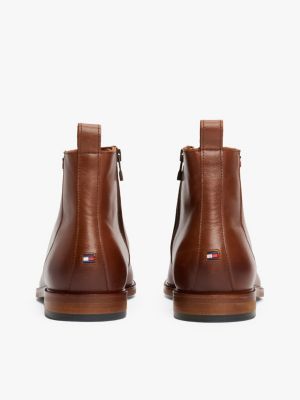 brown leather zip-up chelsea boots for men tommy hilfiger