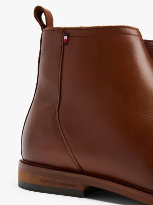 brown leather zip-up chelsea boots for men tommy hilfiger