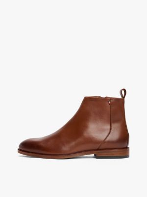 brown leather zip-up chelsea boots for men tommy hilfiger