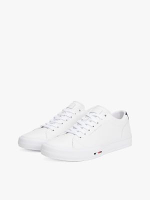 white signature leather trainers for men tommy hilfiger