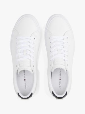 wit signature leren sneaker voor heren - tommy hilfiger